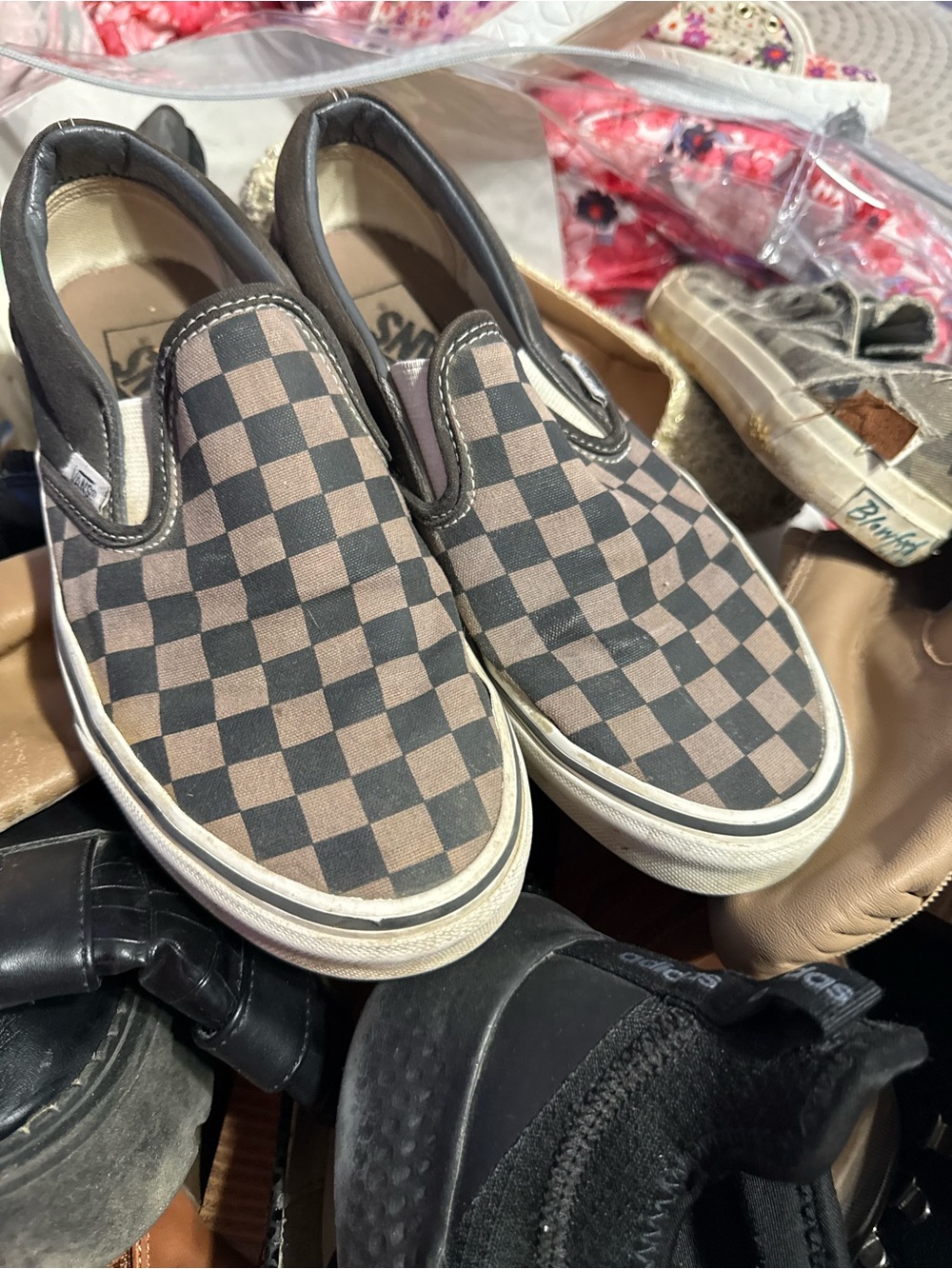 Vans Slip-On Sneakers in Brown and Black Checkerboard